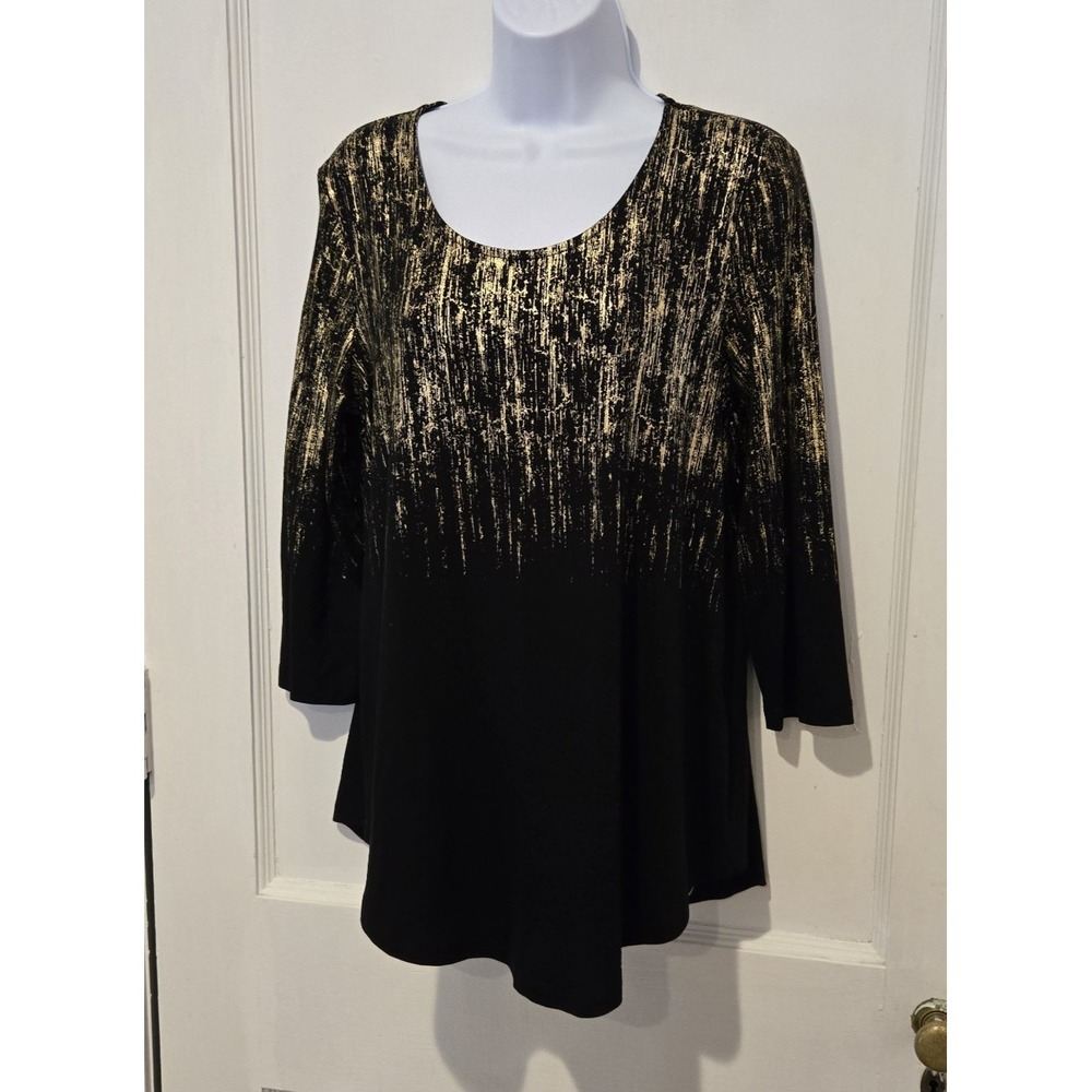 JM Collection Women's Elegant 3/4 Sleeve Gold Dripped Blouse Holidays Size Small